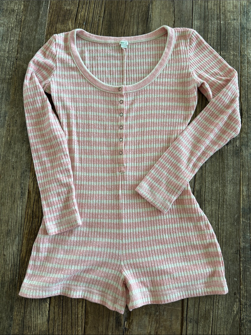 Cute Aerie Women's Pink Stripe Ribbed Henley Romper